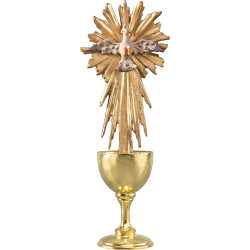 Cáliz de madera con Espíritu Santo con aureola y cola